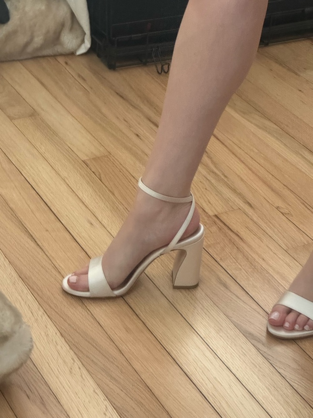 Loeffler Randall Cream Ankle-Strap Block Heels